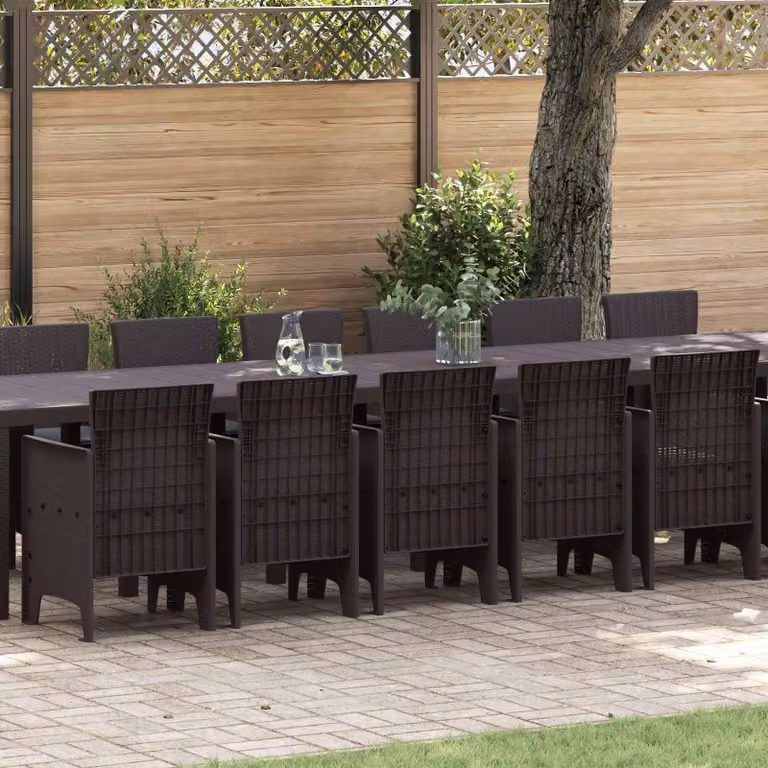 Maison Exclusive - Set da pranzo per giardino con cuscini, 17 pezzi, colore marrone, materiale: polipropilene