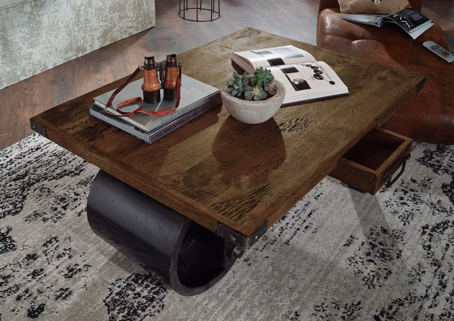 MASSIVMOEBEL24 | Couchtisch Mango 110x80x43 braun lackiert RAILWAY #405