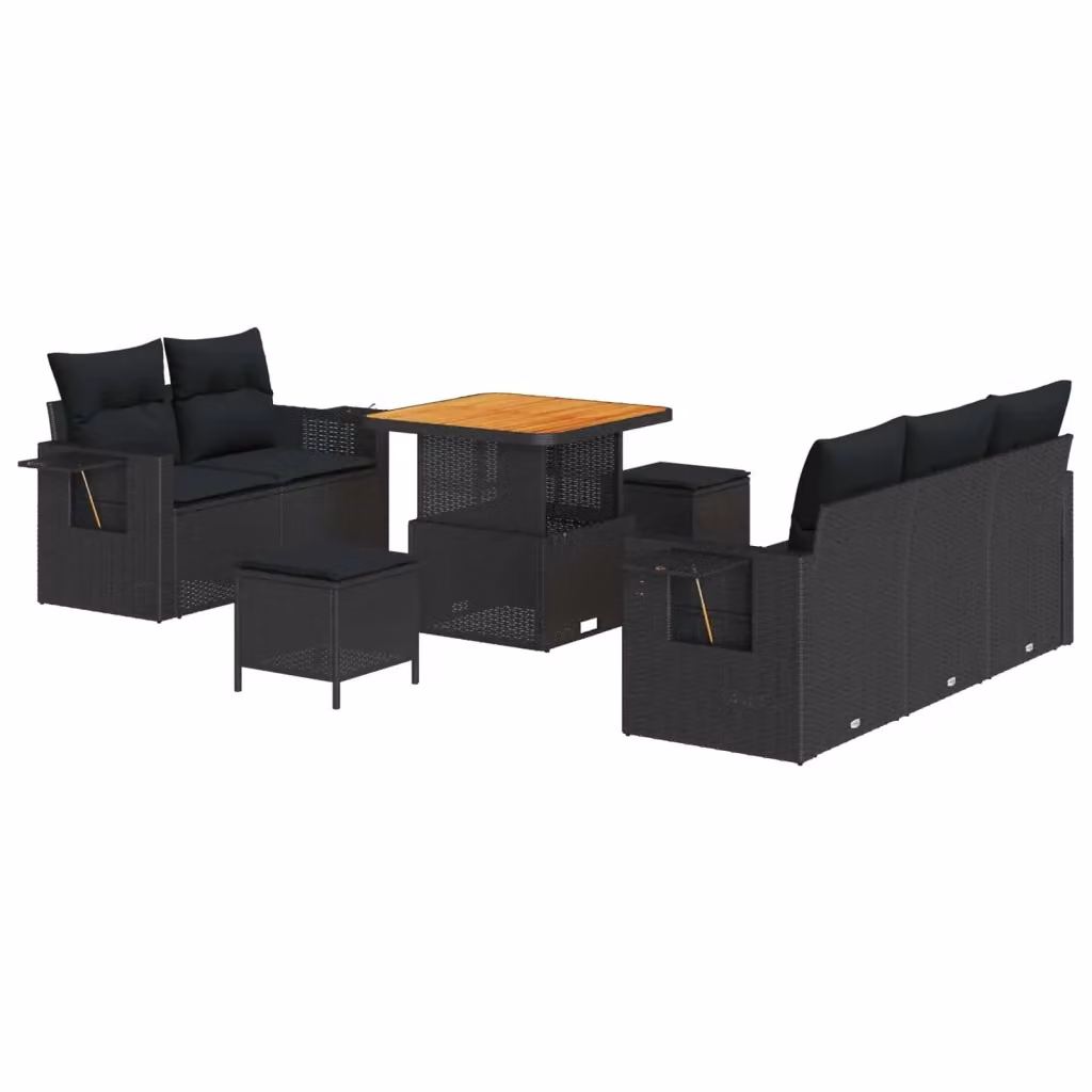 vidaXL Set Divano da Giardino 10 Pezzi Nero con Cuscini e Tavolino da Esterno in Polyrattan e Acciaio – 2