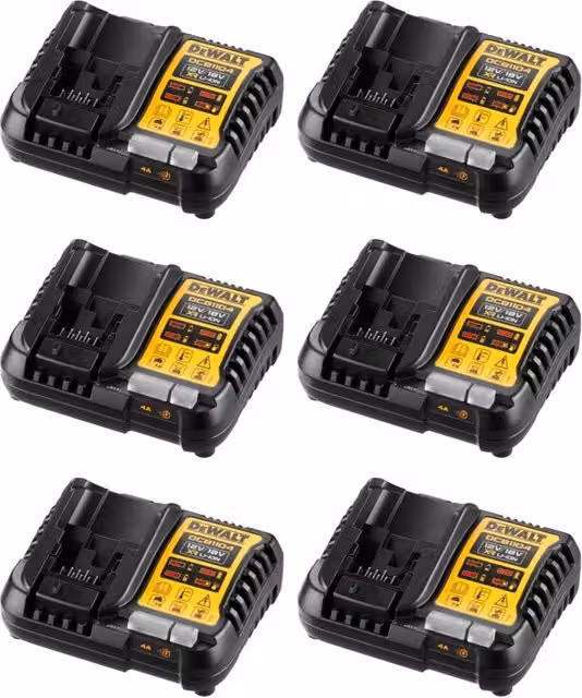 Pack da 6 caricabatterie DeWALT DCB1104-6 per batterie 12V e 18V colore giallo