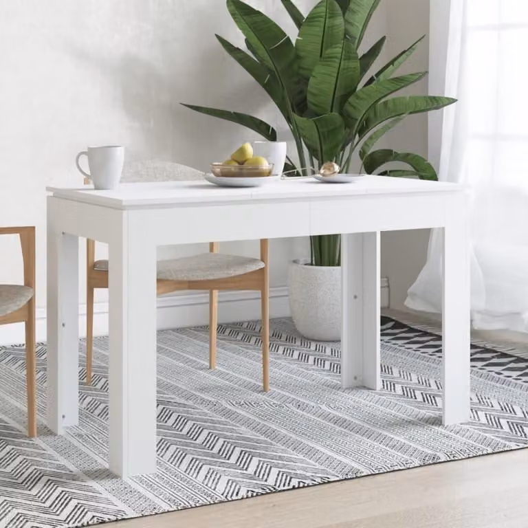 Tavolo da pranzo, dimensioni 120x60x76 cm, bianco, realizzato in pannello di legno MDF e acciaio