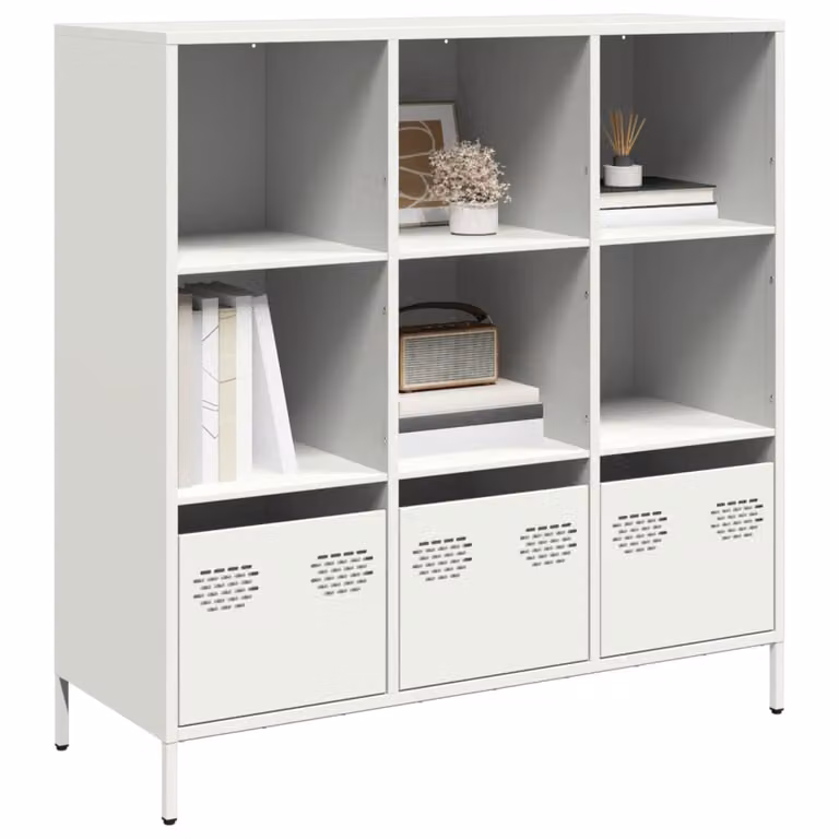 Credenza bianca vidaXL in metallo con finitura opaca L: 101,5 cm, P: 39 cm, H: 103,5 cm