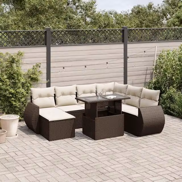 Set Divani da Giardino 8 pz con Cuscini Marrone in Polyrattan 3268703