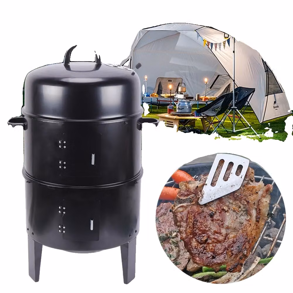 Forno per barbecue affumicato, multifunzionale, con termometro, colore nero