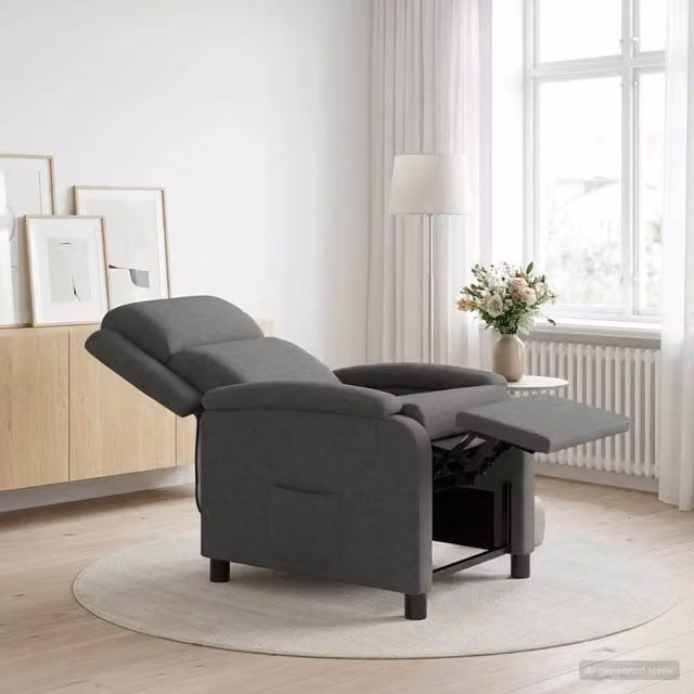 Poltrona reclinabile relax moderna in tessuto grigio con braccioli