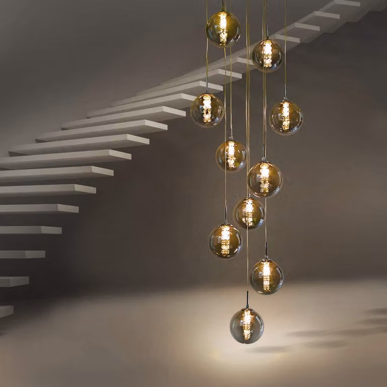 ZMH Lampada a sospensione per tavolo da pranzo, lampada da scala, regolabile in altezza, lampada a sospensione a 10 luci, vetro grigio, lampada da tavolo da pranzo per soggiorno, villa, corridoio