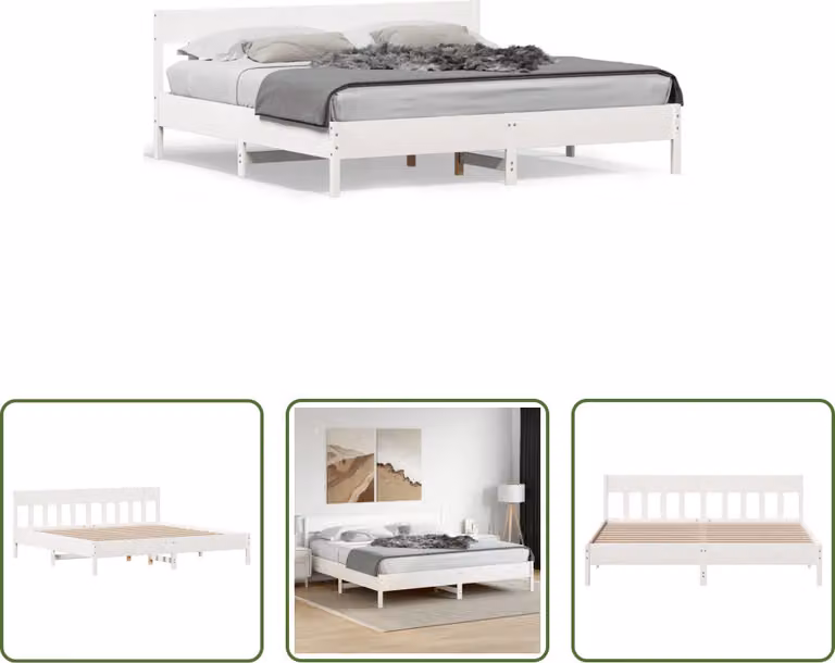 The Living Store Letto in legno massiccio con testiera bianca 200x200 cm in pino