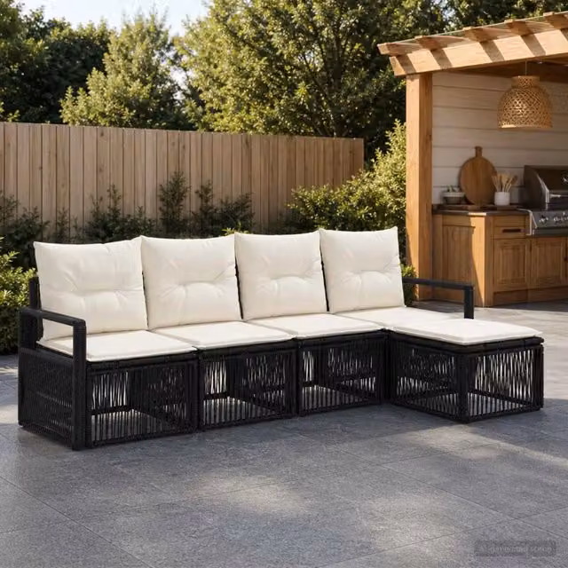Set Divano da Giardino 4 pz Nero polyrattan 3435697