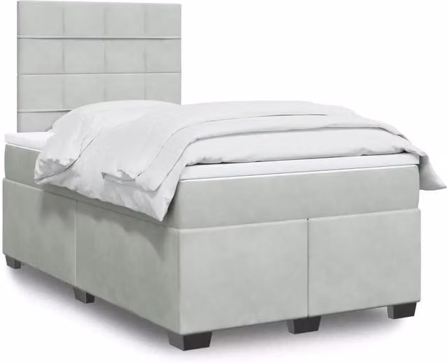 Letto a molle con materasso ibrido vidaXL in velluto grigio e bianco L/P: 120 x 190 cm
