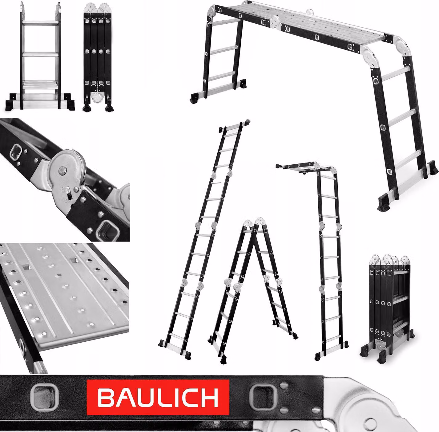 Baulich | Scala multiuso - 4x3 - Alluminio - Regolabile in altezza da 2,89 m a 4,39 m - Pieghevole