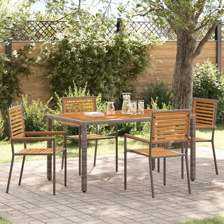 Set da Pranzo per Giardino e Terrazzo vidaXL in Polyrattan e Legno di Acacia, 5 Pezzi, Grigio e Marrone