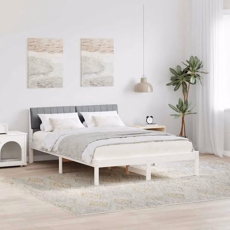 Struttura del letto vidaXL in legno di pino bianco e grigio L/P/H: 140 x 190 cm