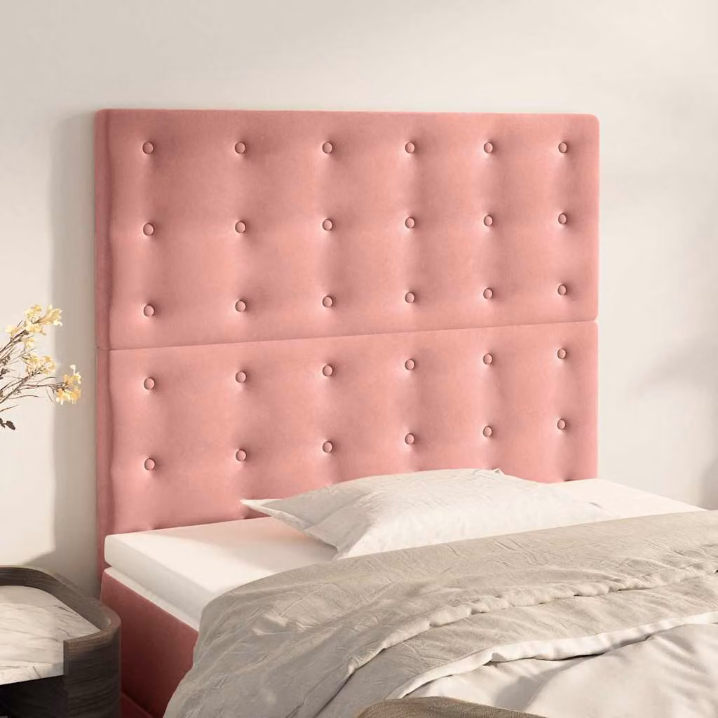 Testiera per letto vidaXL in velluto rosa con pannello imbottito, L: 100 cm, P: 5 cm, H: 118-128 cm