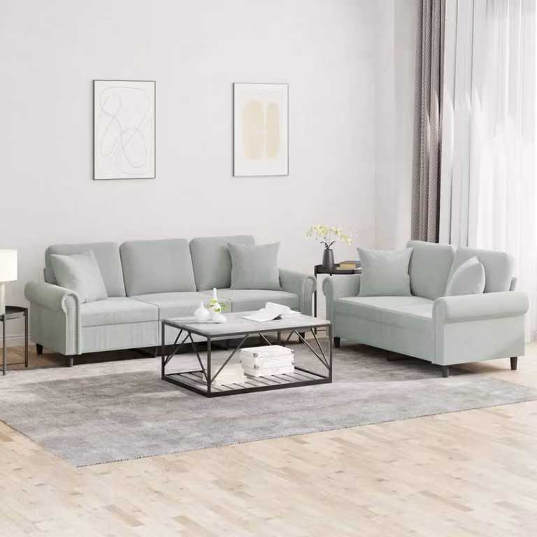 Maison Exclusive - Set divano a 2 posti con cuscini in velluto grigio chiaro