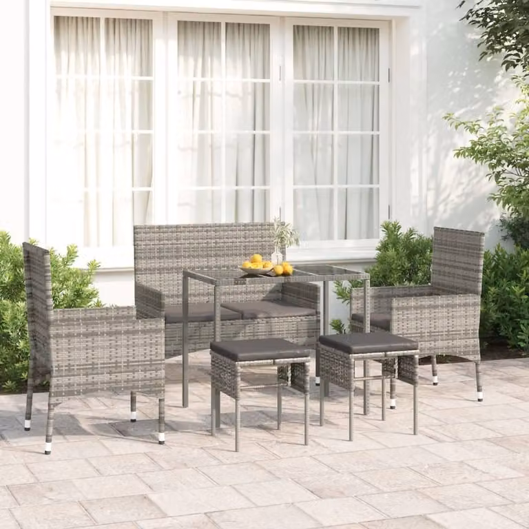 Maison Exclusive - Set Divani da Giardino 6 pz con Cuscini in Polyrattan Grigio