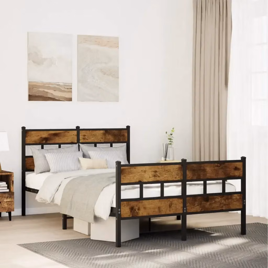 Letto matrimoniale in metallo e rovere fumo con struttura rigida L/P/H: 120 x 200 cm – 2