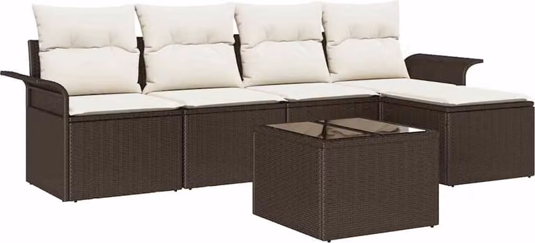 Set Divano da Giardino con cuscino 6 pcs Marrone polyrattan