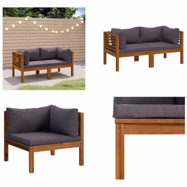 vidaXL Divano da giardino a 2 posti con cuscini in legno massiccio di acacia - Set salotto da giardino - Set salotto da giardino - Set divano modulare - Set divano modulare