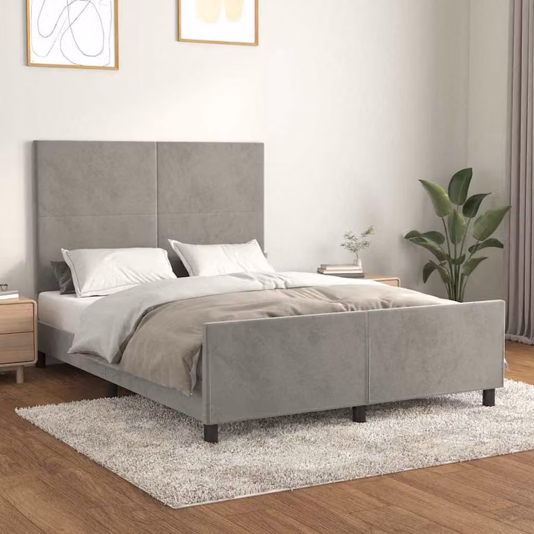 vidaXL Giroletto senza Materasso in Velluto Grigio con Struttura in Legno L/P/H: 140 x 190 x 128 cm