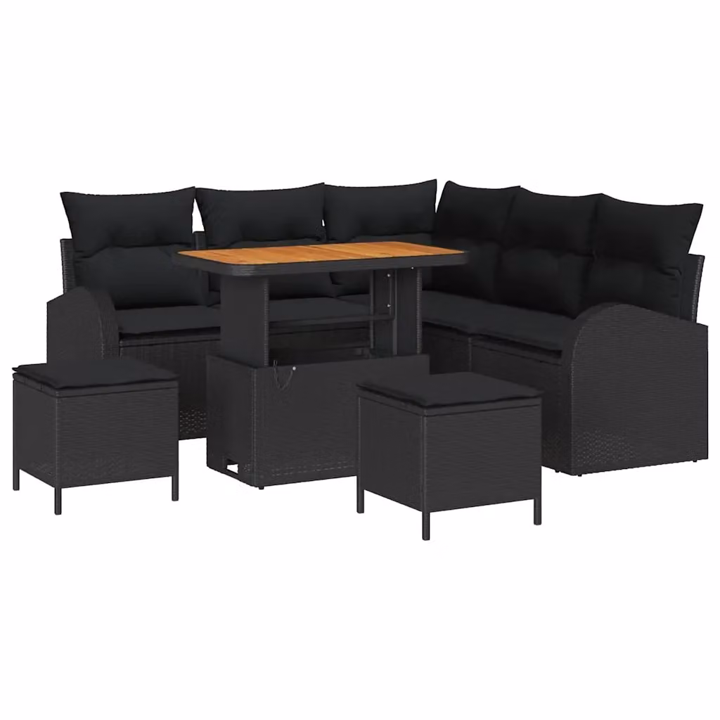 Set Divano da Giardino vidaXL 8 Pezzi in Polyrattan Nero con Cuscini e Tavolino – 2