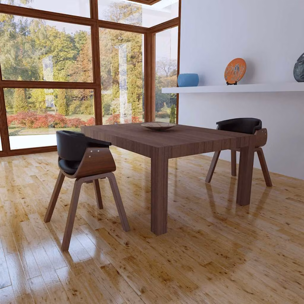 Set di 2 sedie da pranzo vidaXL in legno curvato e similpelle, disponibili in nero o marrone – 1