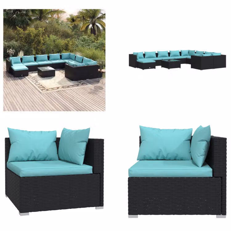 vidaXL set salotto da giardino 11 pezzi con cuscini in rattan nero - set salotto da giardino - set salotto da giardino - set salotto in rattan
