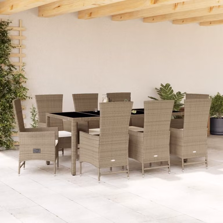 Maison Exclusive - Set da Pranzo da Giardino 9 pz con Cuscini Beige in Polyrattan