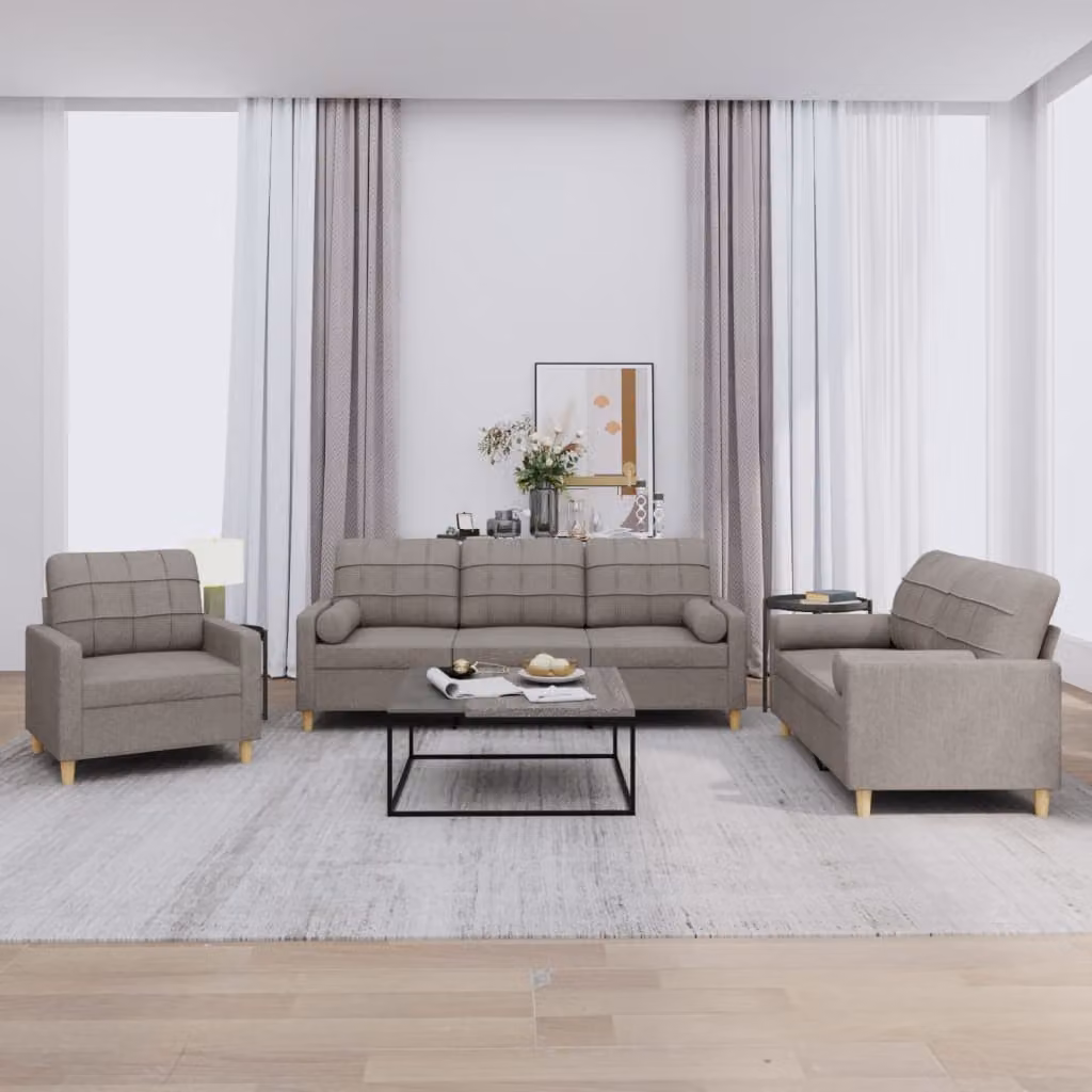 Set di Divani 3 Pezzi vidaXL in Tessuto Beige e Grigio con Cuscini per Soggiorno Moderno – 1
