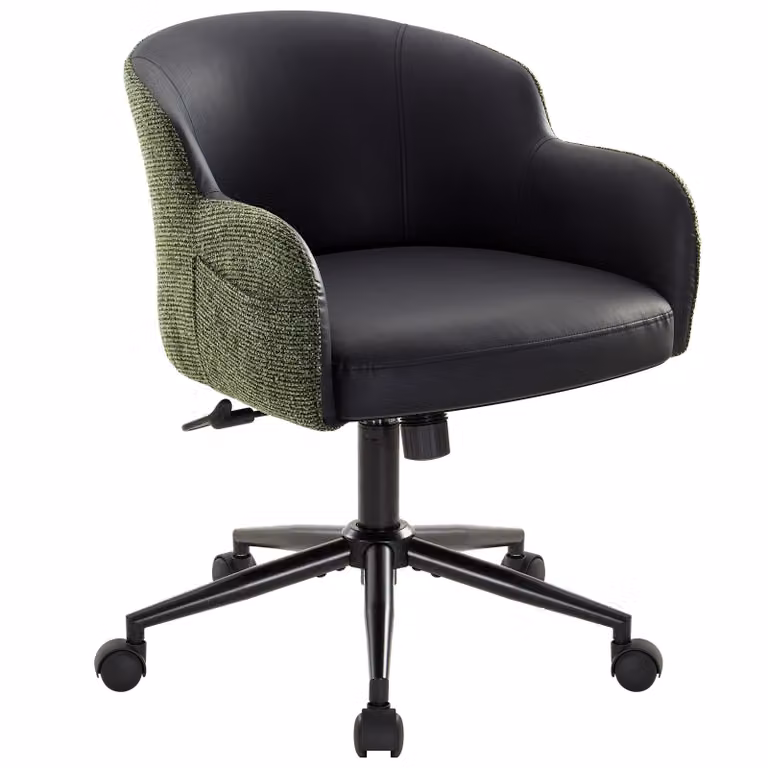 Sedia girevole IWMH, sedia da ufficio regolabile in altezza, sedia girevole per toeletta, scrivania, camera da letto - Finto cuoio + velluto - nero/verde