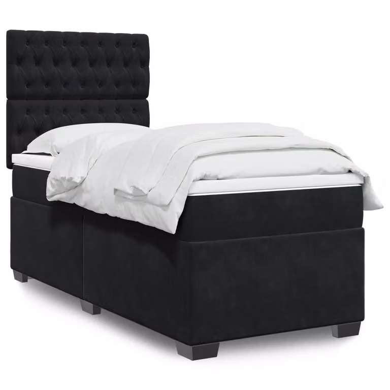 vidaXL Letto Ibrido con Materasso e Struttura in Velluto Nero L/P/H: 90 x 200 cm