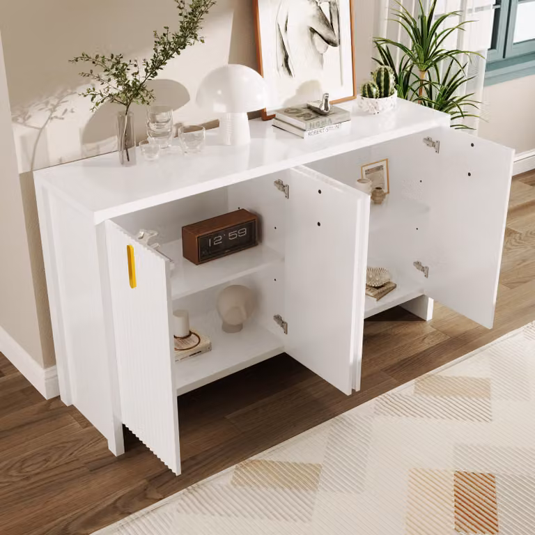 Cassettiera AIORBER, con maniglie dorate, ripiani regolabili, credenza, molto spazio, per soggiorno, sala da pranzo, 140 x 80 x 38 cm, bianco