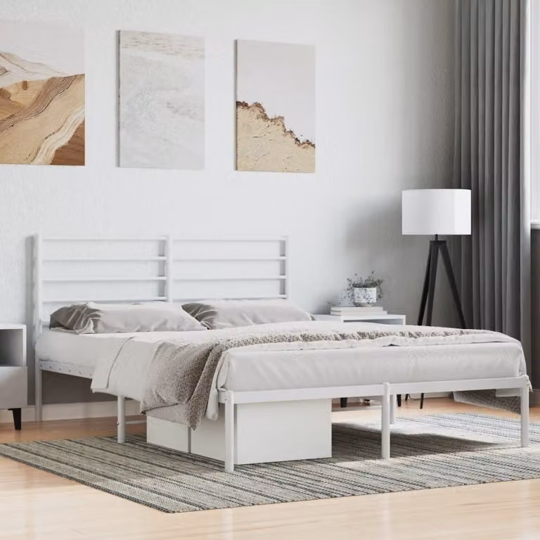 The Living Store Struttura letto con testiera in metallo bianco 150x200 cm