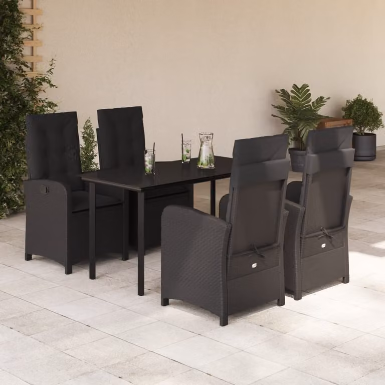 Maison Exclusive - Set da pranzo da giardino 5 pezzi con cuscini in polyrattan nero
