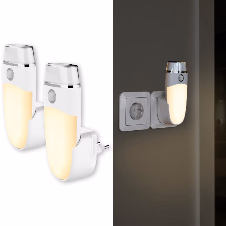 Set di 2 luci di orientamento a LED con sensore di movimento, torcia a ricarica induttiva e luce di emergenza