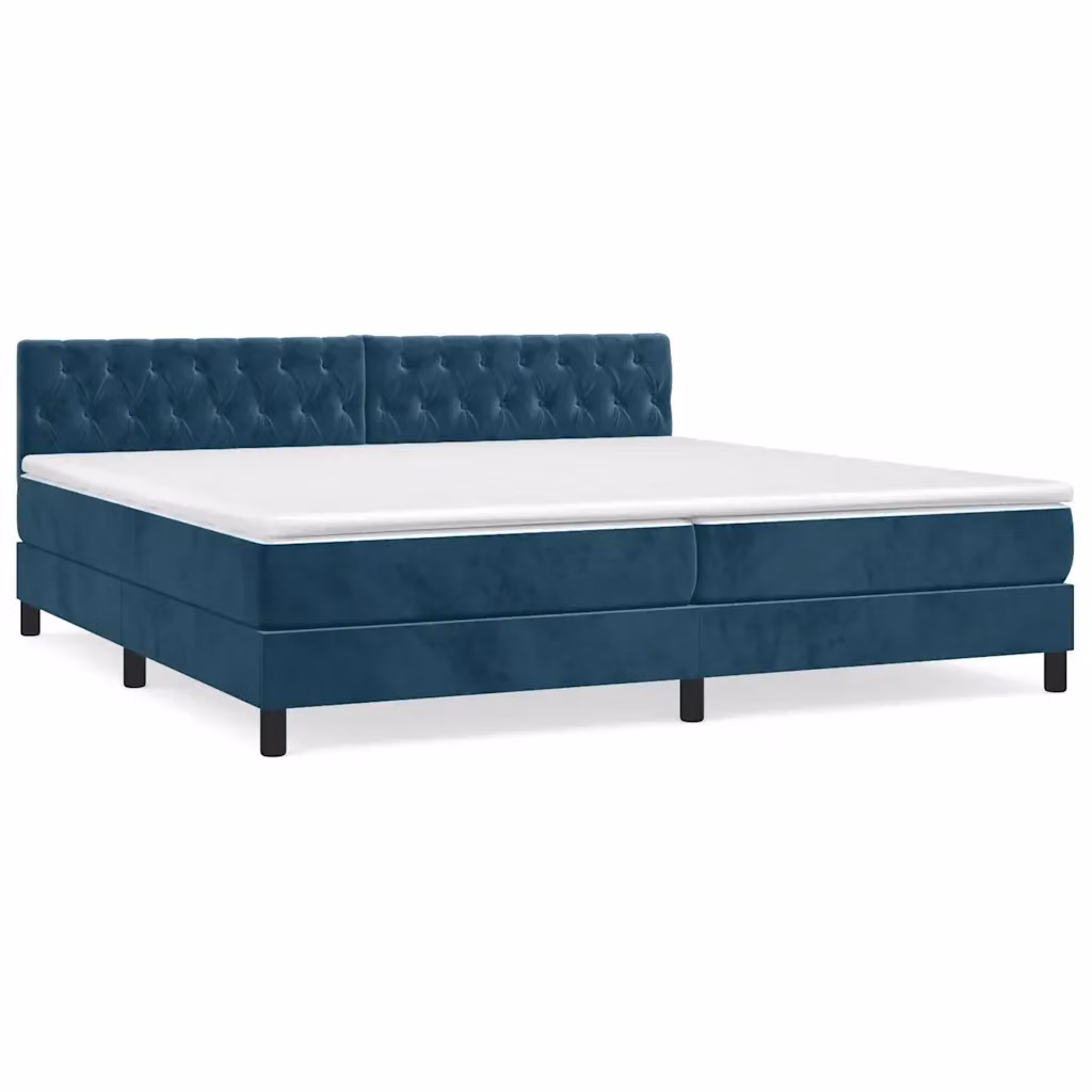 Letto Ibrido con Giroletto a Molle e Materasso vidaXL in Velluto Blu Scuro e Bianco L/P: 200 x 200 cm – 2