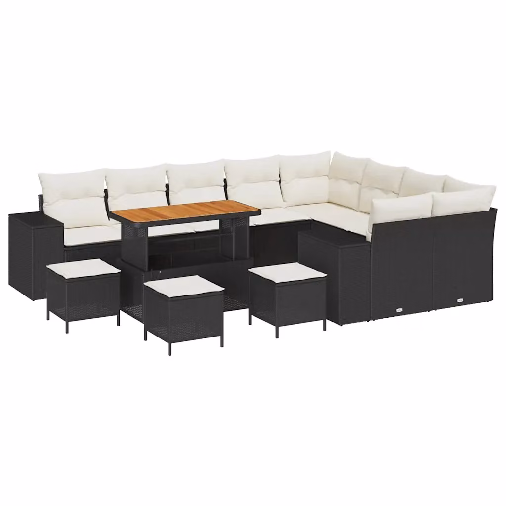 Set Divano da Giardino vidaXL 13 pz L-Shape Nero con Cuscini e Tavolino in Polyrattan e Metallo – 2