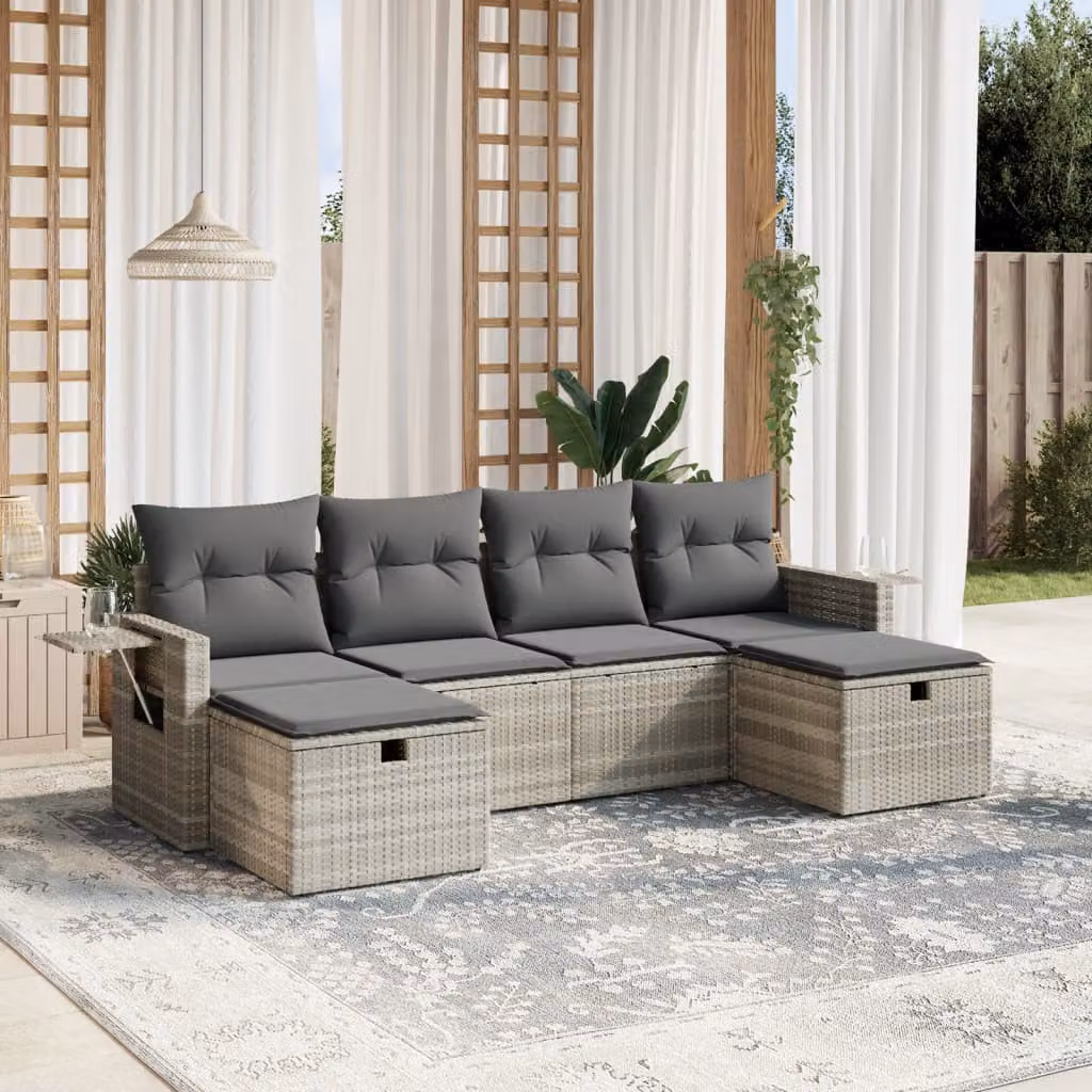 Set Divano da Giardino a L vidaXL 6pz con Cuscini Grigio con Struttura in Metallo e Polyrattan – 1