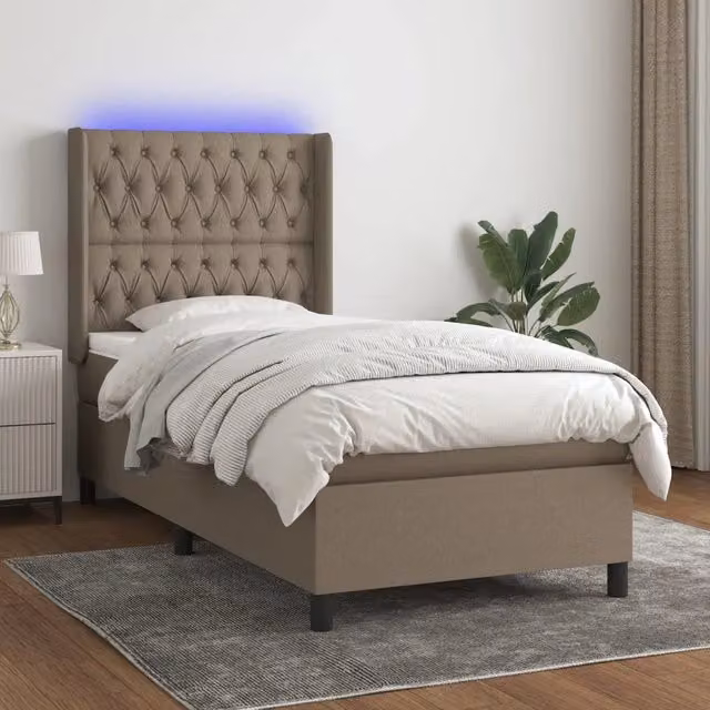 Letto a molla con testiera in tessuto beige e illuminazione LED con porta USB vidaXL L/P/H: 203 x 100 x 128 cm – 1
