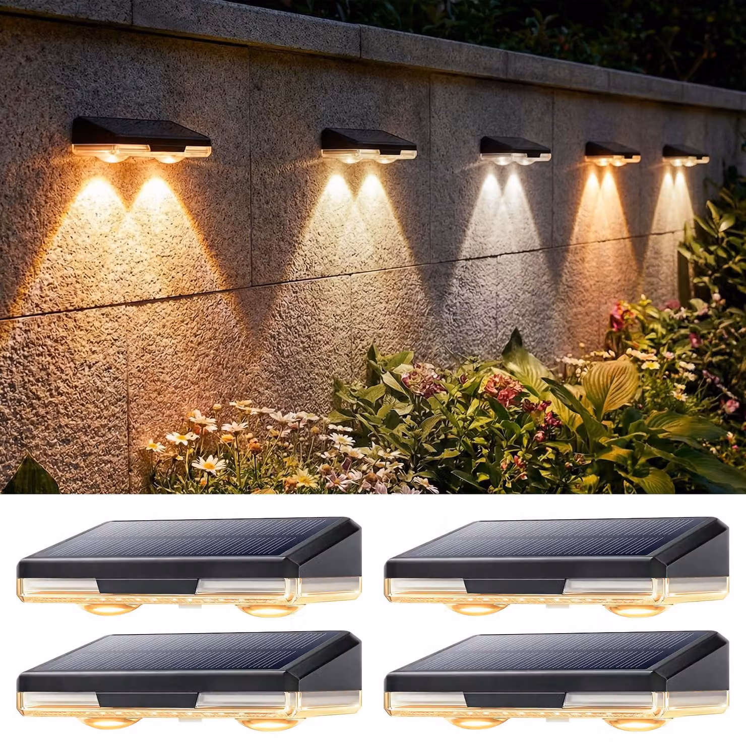 Set di 4 lampade solari, con LED, 3 modalità di illuminazione, grado di protezione IP65, in acciaio inossidabile