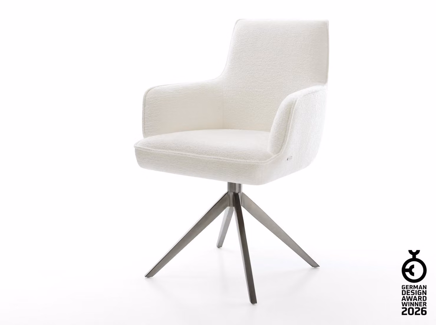 Sedia girevole DELIFE Heira-Flex con braccioli Bouclé Soft Beige Base a croce larga Grafite Girevole a 360° Funzione oscillante Molle insacchettate