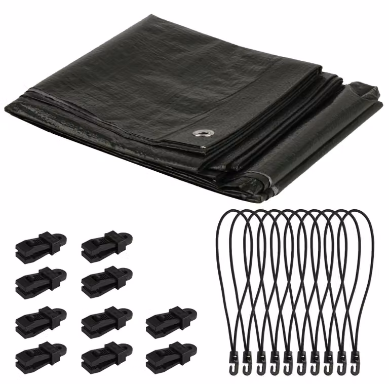 Omgoods - Telo protettivo impermeabile, 2x2 metri - Tessuto resistente - Antistrappo - Resistente ai raggi UV - Con occhielli - Include 10 clip per tende - Telo coprioggetto