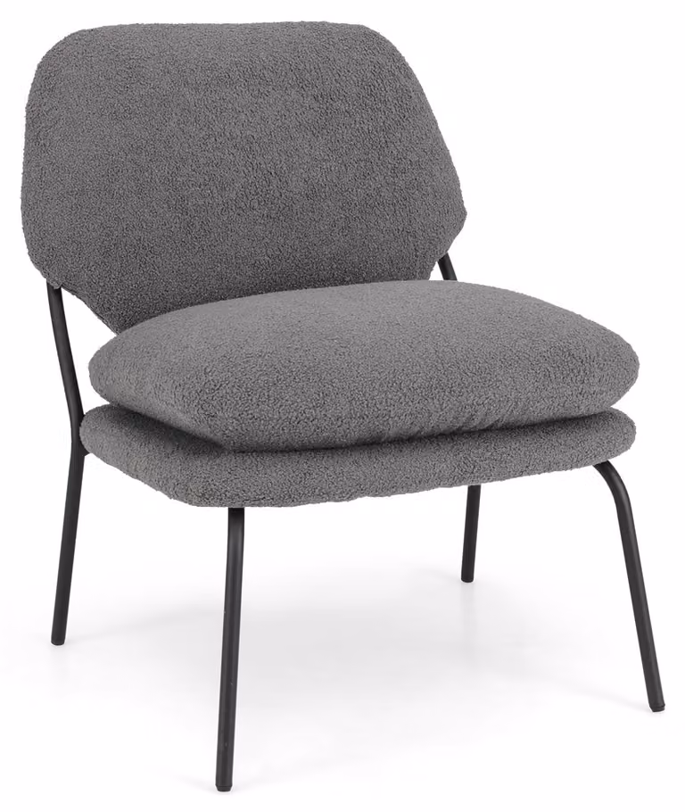 Sedia imbottita con rivestimento in tessuto tipo "teddy", altezza seduta 48 cm, colore grigio