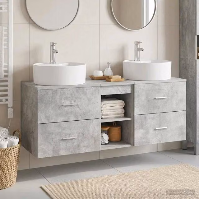 Set di Armadi da Bagno 3 pz Grigio Cemento 129 x 44.5 x 82 cm 3405878