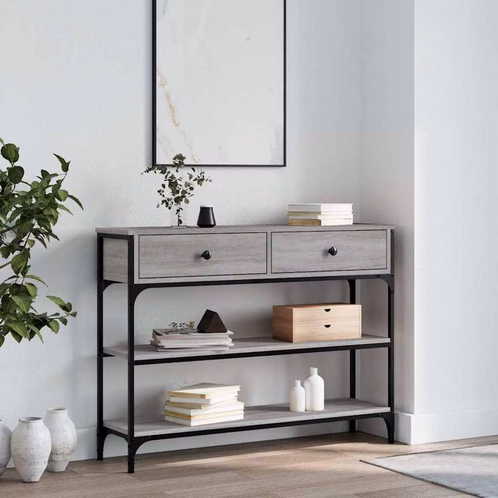 vidaXL Tavolino Consolle in Legno Multistrato Grigio Sonoma L: 100 cm, P: 25 cm, H: 75 cm