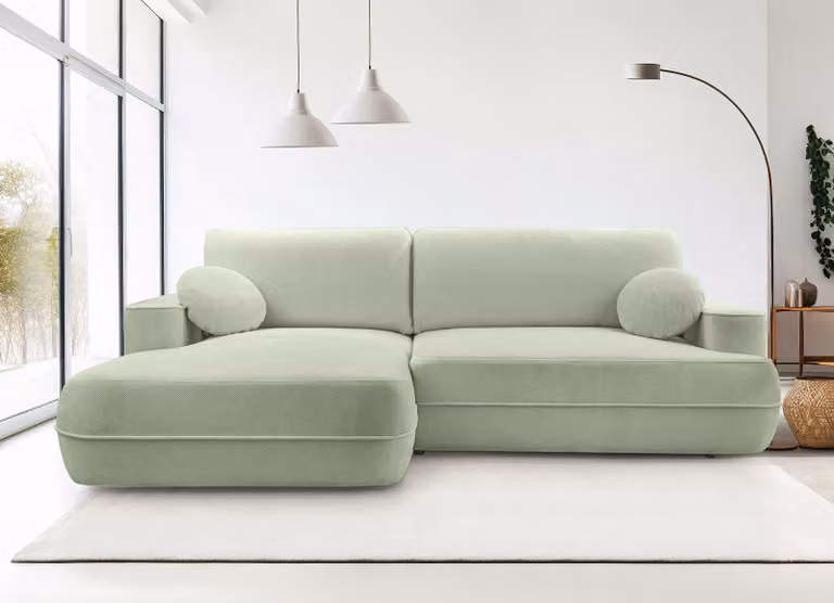 AX LIVING divano angolare con funzione letto Peoni 267 cm stile verde salvia L