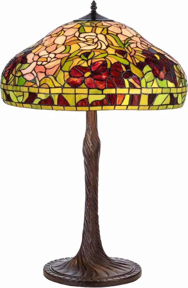 Casa Padrino Lampada da tavolo Tiffany multicolore Ø 50 x H. 76 cm - Lampada da tavolo Tiffany rotonda - Lampada decorativa da soggiorno - Lampada decorativa da scrivania - Lampade Tiffany