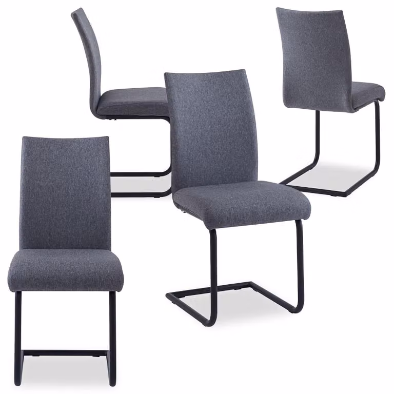 Sedia da sala da pranzo ALADINO design moderno, sedia oscillante a sbalzo per cucina, set di 4 sedie rivestimento in tessuto in grigio