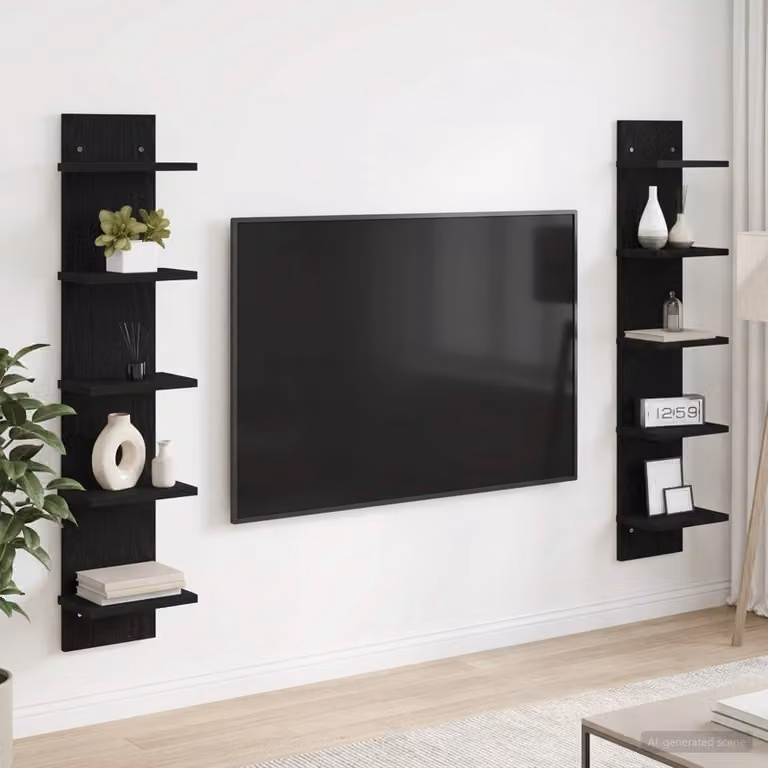Set di 2 scaffali da parete moderni vidaXL in nero opaco L 22 cm x P 15 cm x H 100 cm