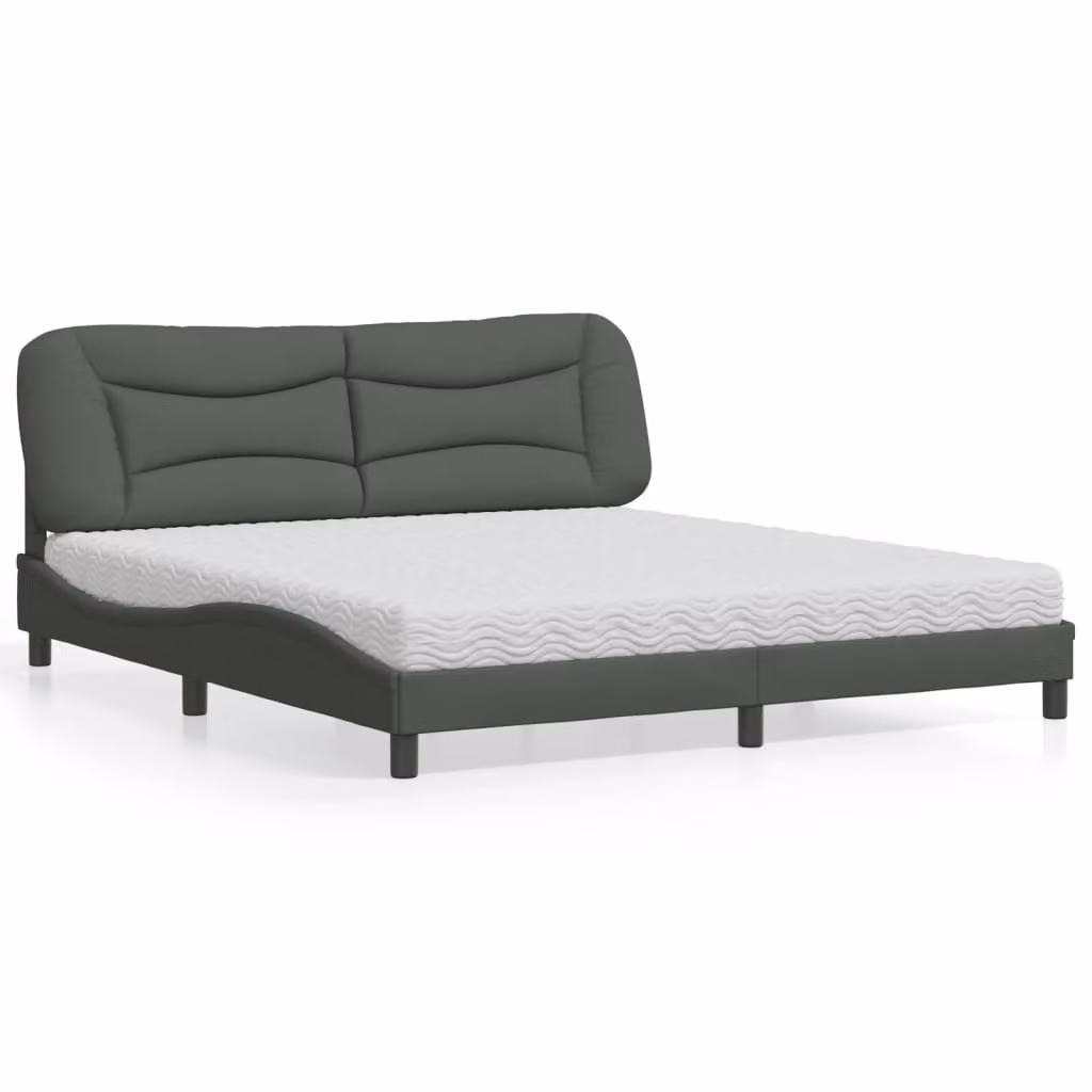 Letto con Materasso Hvar vidaXL Grigio Scuro e Bianco, L 180 x P 200 cm, Struttura Imbottita in Tessuto e Legno – 1