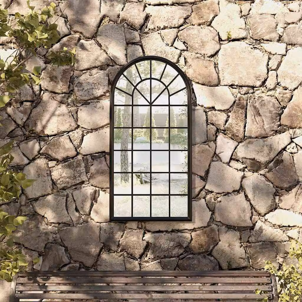 Specchio da giardino vidaXL nero in metallo per uso esterno, L: 90 cm, H: 45 cm